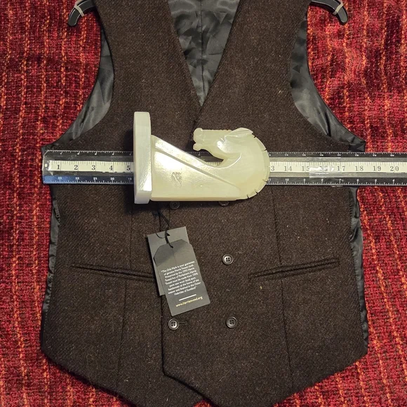 ASOS Harris Tweed Wool Vest 38R Brown Geometric Lining NWT - Picture 11 of 14